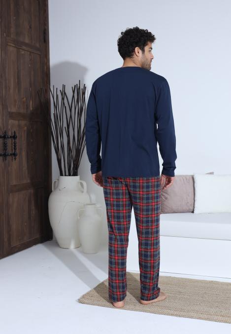 Pijama Barbati ,Maneca si Pantaloni Lungi,Culoare Bleumarin cu Rosu ,Engros